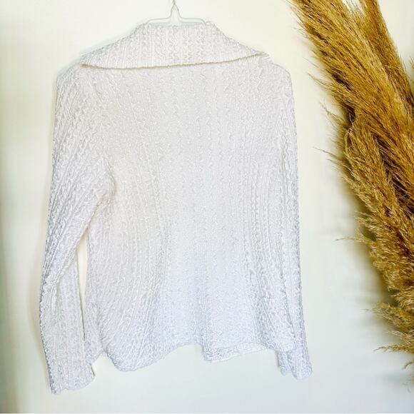 VINTAGE White Textured Long Sleeve Clear Button Down Blouse Shirt Sweater Top S - Picture 9 of 9